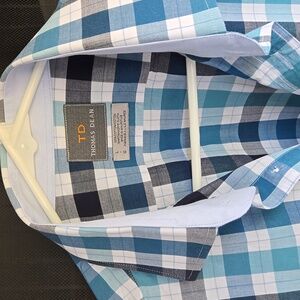 Thomas Dean Blue Gingham Button Down Cotton Shirt Size L